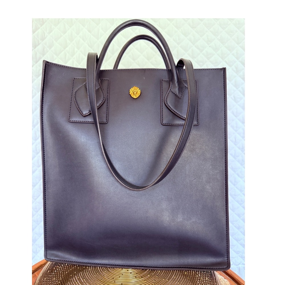 Anne Klein Vintage City Chic Black Lion Head Tote Shoulder Bag‎ Logo